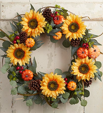 Wild Sunflower and Pumpkin Wreath- 26”